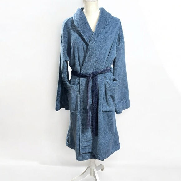 🌻Eberjey Coastal Blue Terry Gender Neutral Long Robe Unisex Size M/L - Picture 6 of 15